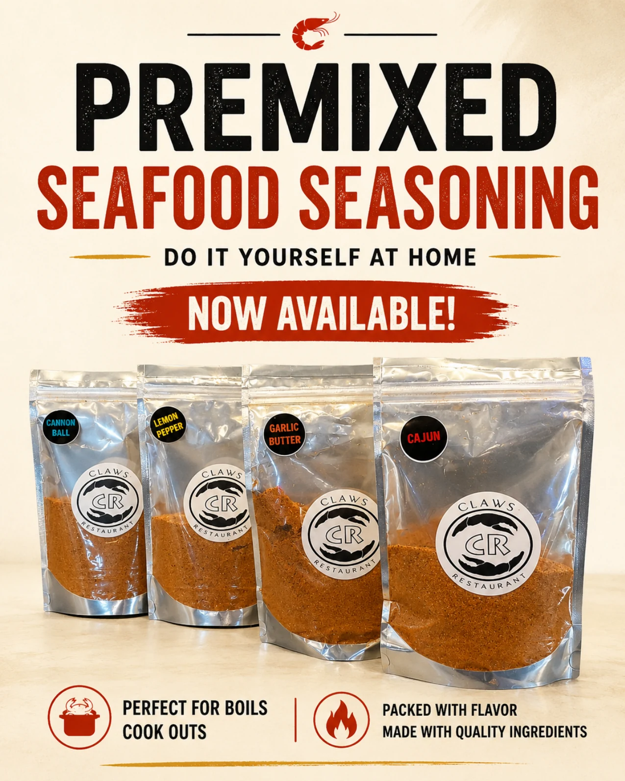 CLAWS premixed seafood seasoning.