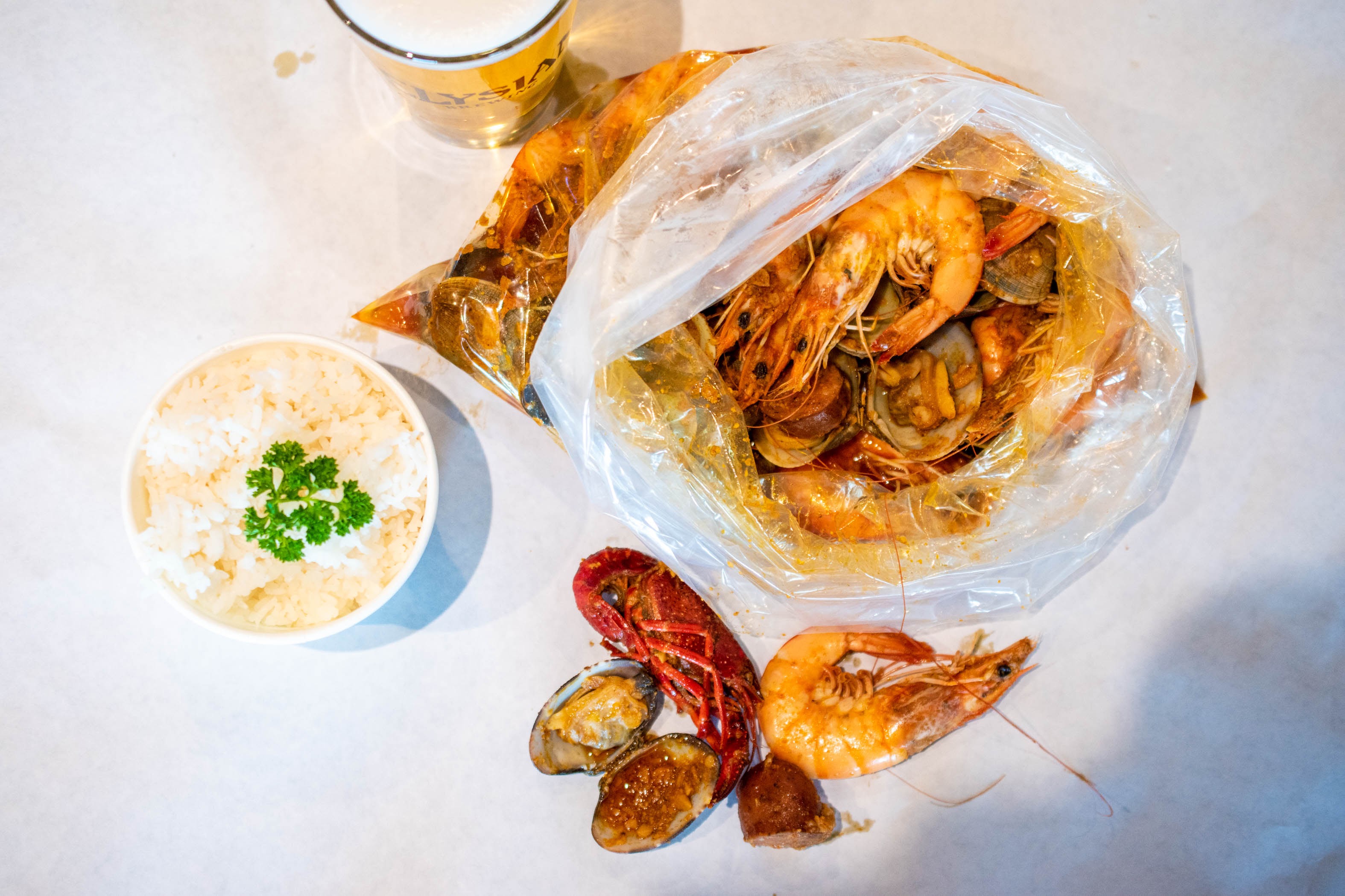 Overhead view of CLAWS seafood bag